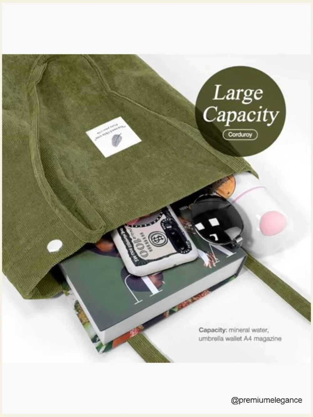 Corduroy Tote Bag Large Capacity Shoulder Purse with Pockets